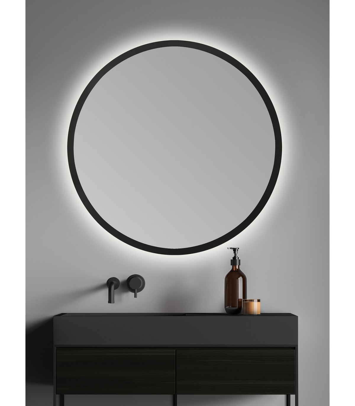 Espejo redondo negro baño - Seychelles con luz LED de Eurobath
